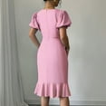 thumbnail image 6 of Uaswgudfs Women's Short Sleeve Fitted Midi Dress - Summer Casual Ruffled Hem & Pleated Accents, Knee-Length Style Pink L, 6 of 9