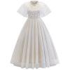 DHFJKG Dress Girls Party Long Dresses Elegant White Lace Half Sleeve Formal Gown For Birthday Celebration And Daily Wear Round Neck Cute Dress