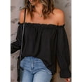 thumbnail image 6 of Women'S Off Shoulder Top Ruffle Long Sleeve Chiffon Blouse Casual Loose Shirts Black XXL, 6 of 8