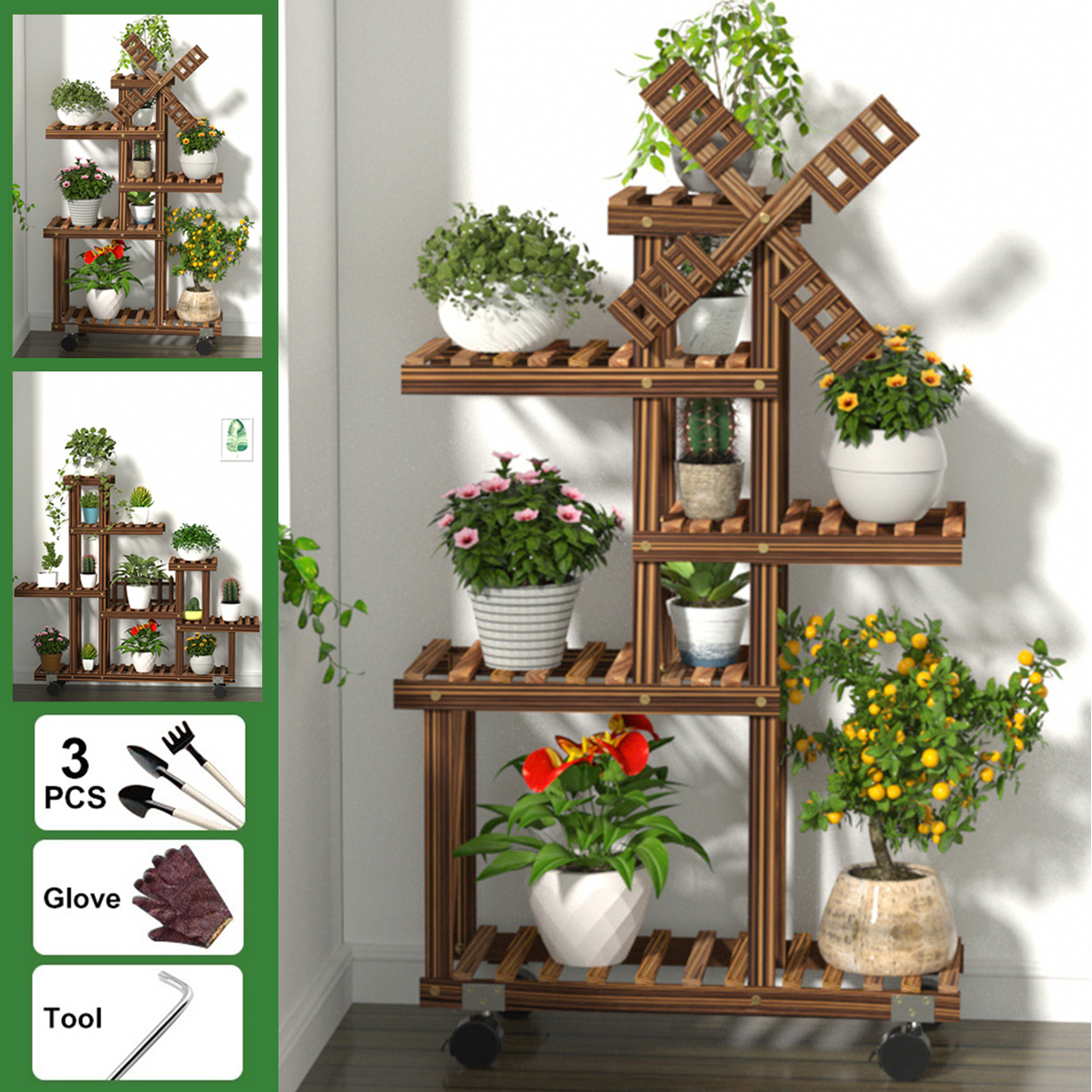 5/7 Tiers Windmill / L Shaped Wooden Plant Stand Flower