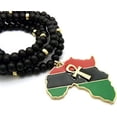 thumbnail image 4 of Icemond Slanted Pan African Colored Africa Map Continent with Ankh Pendant on 30" Wooden Bead Necklace in Gold or Silver Tone, 4 of 5