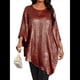 thumbnail image 3 of Blusa Holgada con Cuello Redondo y Mangas de Puntos, Dobladillo Irregular, Talla Grande 2025 para Mujer Rojo Púrpura XXXL, 3 of 8