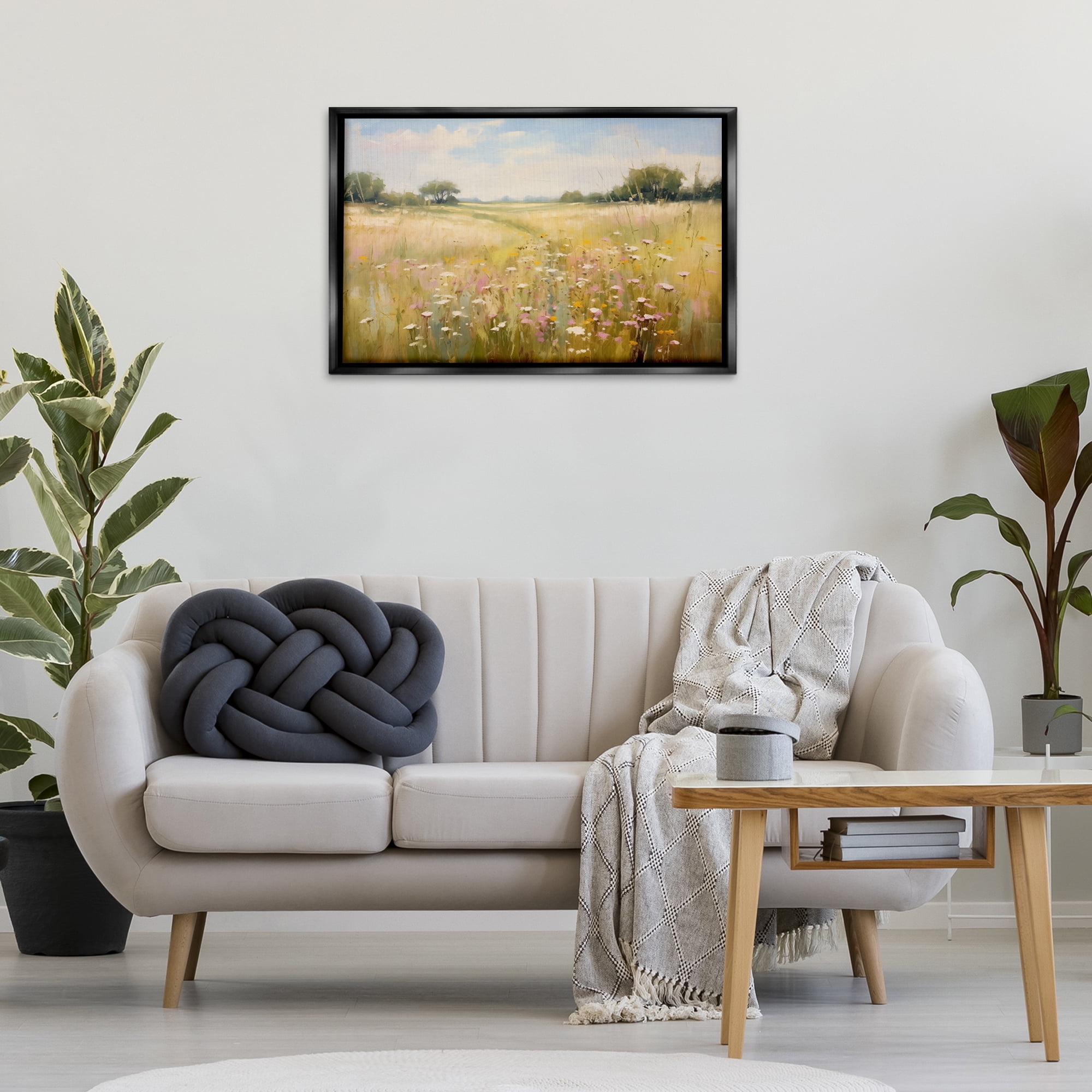 Stupell Industries Faded Wildflower Field Landscape & Nature Painting Black Floater Framed Canvas Art Print Wall Art, 31 x 21