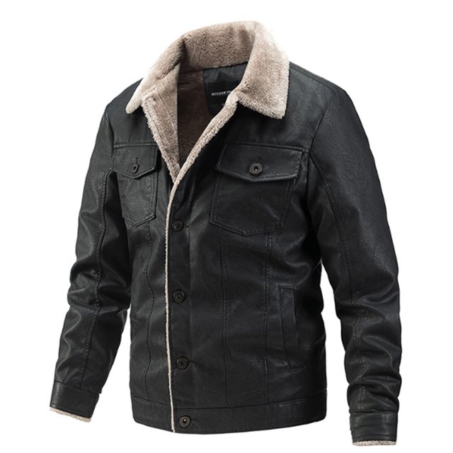 EGNMCR Jackets for Men Men's Winter Lamb Velvet Leather Jacket Plus Velvet Warm Jacket Motorcycle Jacket