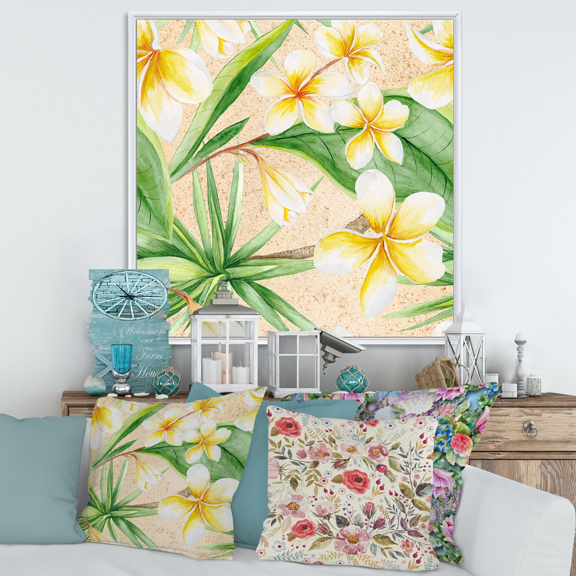 Designart 'Yellow Flowers and Tropical Foliage XI' Traditional Framed Canvas Wall Art Print