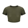 thumbnail image 3 of Pisexur Hauts pour Femmes, Hauts pour Femmes Mode Tendance Femmes Col Rond Manches Courtes Couleur Unie Chemise Décontractée Courte Blouses d'Été Vert Armée, m, 3 of 4