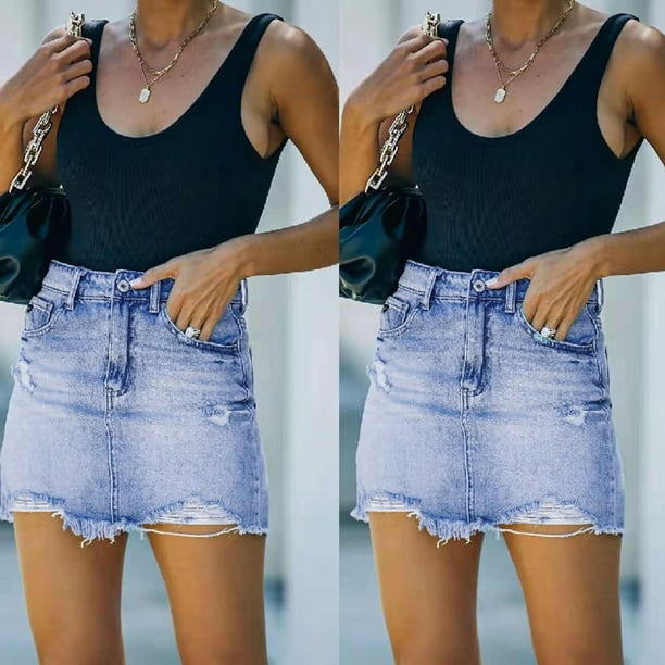 Women's High Waist Casual ALine Denim Sexy Short Jean Skirt under
