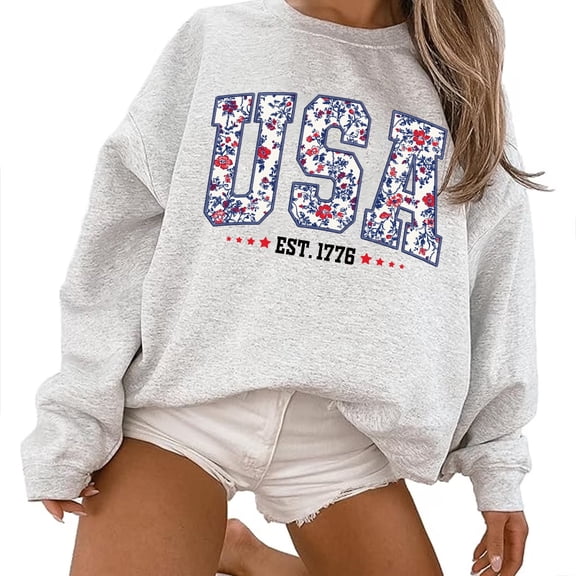 Floral USA Est 1776 Retro Patriotic Graphic Sweatshirt for Men and Women