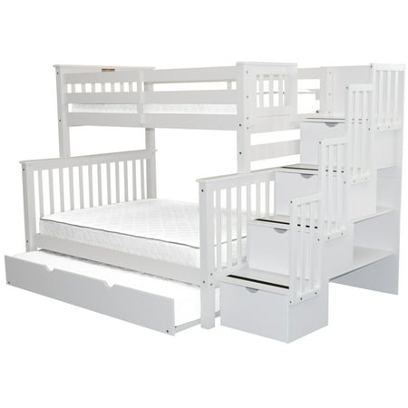 Bedz King Stairway Bunk Beds Twin Over Full With 4 Drawers In The Steps And A Trundle White Bedz King Stairway Bunk Beds Twin Over Full With 4 Drawers In The Steps And A Trundle White