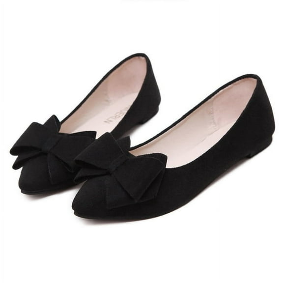 Bowknot Pointy Toe Ballet Flats for Women - Suede Casual Dress Shoes | Ideal for Work, Slip-On Comfort