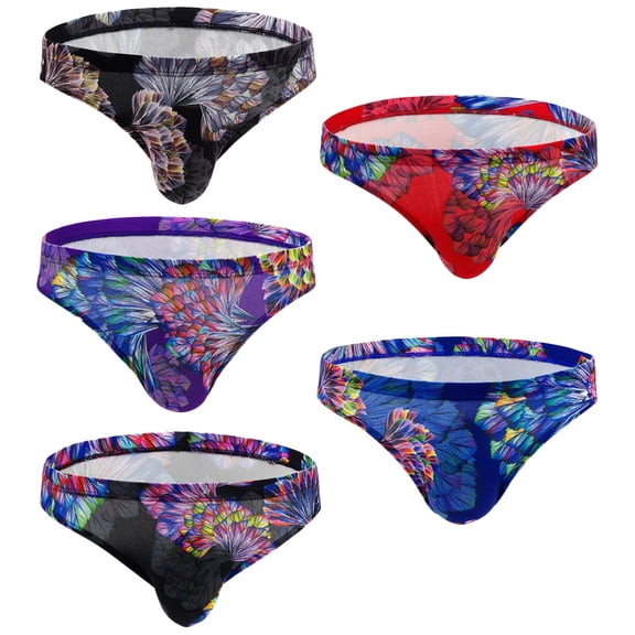 Whaninti Men's Bikini Underwear Ink-wash Printing Design 3D-Pouch Low Rise Briefs 5-Pack M