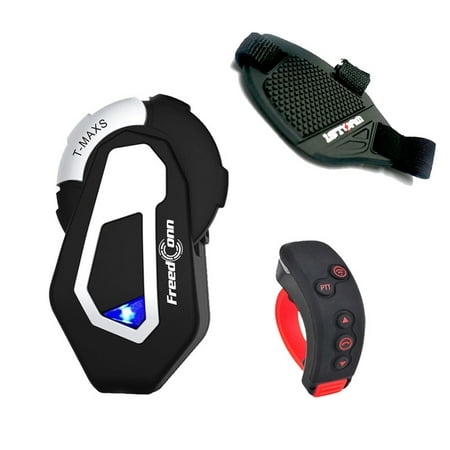 FreedConn Motocycle Helmet Waterproof Wireless Bluetooth Headset TMAX-S with L3 Remote Controller /FM Radio/1000M Intercom/6 Riders Intercom/ Moto Biking & Skiiing/ + Boots Protector
