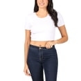 thumbnail image 5 of FashionMille Women's Basic Solid Crew Neck Stretch Ribbed Knit Short Sleeve Crop T Shirt Top, 5 of 5