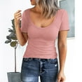 thumbnail image 2 of WTXUE T-Shirts Short Sleeve, Crew Neck Shirts for Women Scoop Neck Ribbed Fitted Knit Shirt Basic Tight TShirts Summer Tops Knit Tops Solid | Casual for Women Pink S, 2 of 5