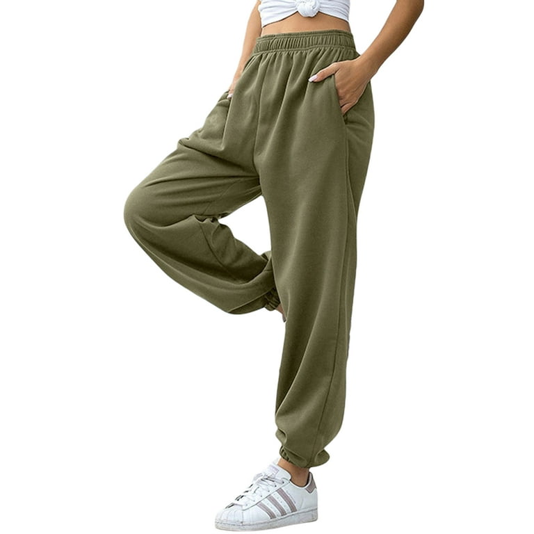 Xingqing Women's Closed Bottom Sweatpants with Pockets High Waist Workout  Jogger Pants Casual Trousers S