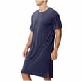 thumbnail image 3 of Men's Modal Nightshirt Short Sleeve Crew Neck Loose Fit Sleep T-Shirt Lounge Wear with Side Slits, 3 of 9