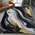 thumbnail image 3 of Washable Area Rug 2 X 3 ft, Lightweight Low-Pile Abstract Luxury Fluid Printed Area Rug, Kitchen Indoor Non Slip Carpet Floral Black White Gold Print Mat Living Room Bedroom Dining Room, 3 of 7