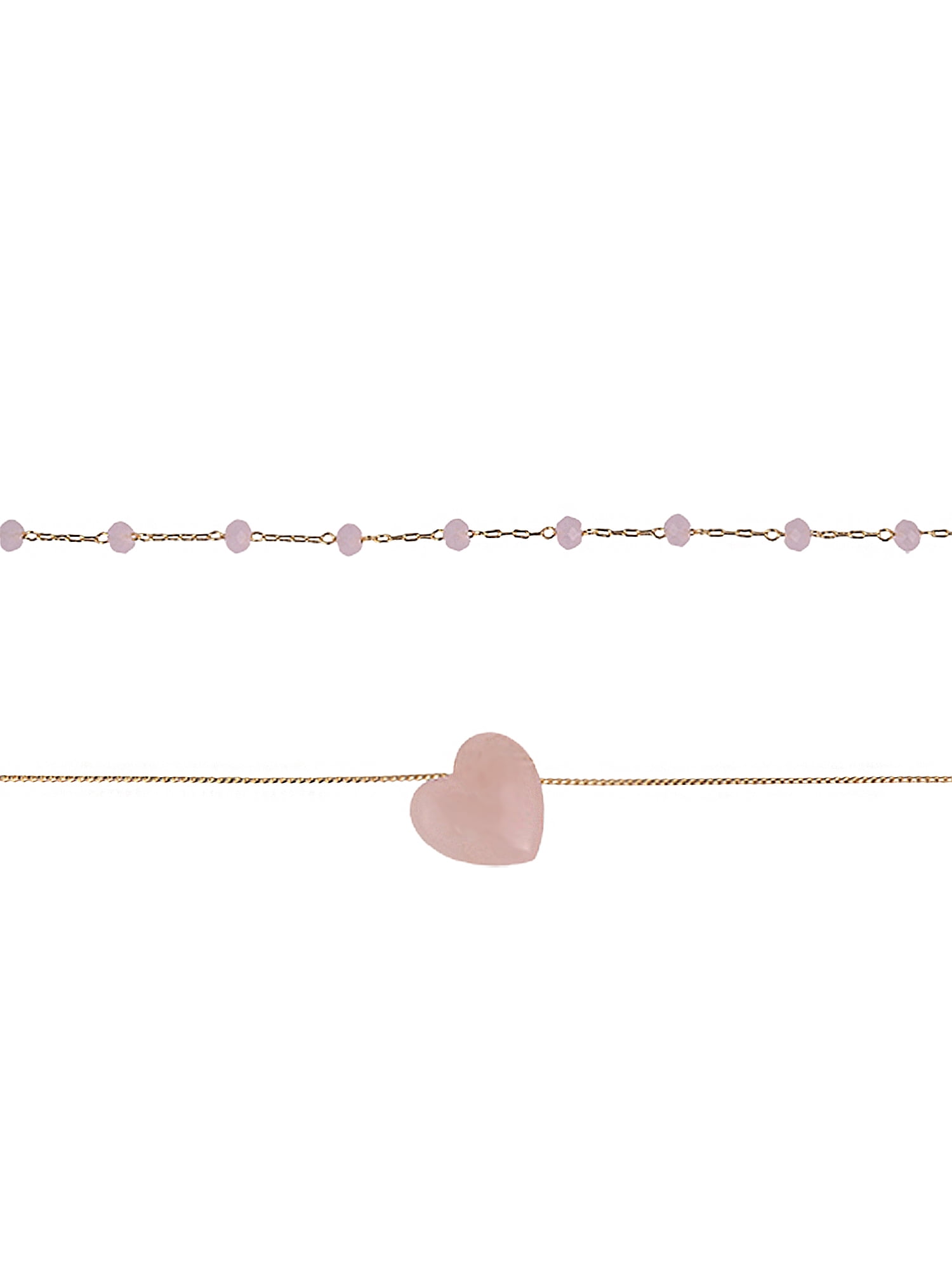 Time and Tru Goldtone 2-Row Rose Quartz Beads and Heart Necklace