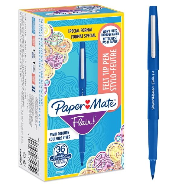 Bolígrafos de punta de fieltro Paper Mate Flair punta media azul, 36 unidades