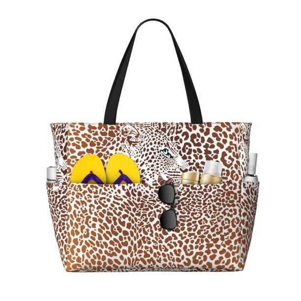 Easygdp Leopard Brown Bolsa de Viaje de Playa de Gran Capacidad, Bolsa Tote Perfecta para la Playa, Escapadas de Fin de Semana y Viajes