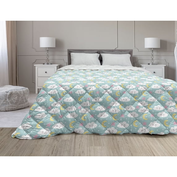 Floral Down Alternative Comforter, Retro Theme Vintage Illustration Colorful Flowers Pattern on Dark Background, Microfiber Quilt for All Season, 5 Sizes, Multicolor, by Ambesonne