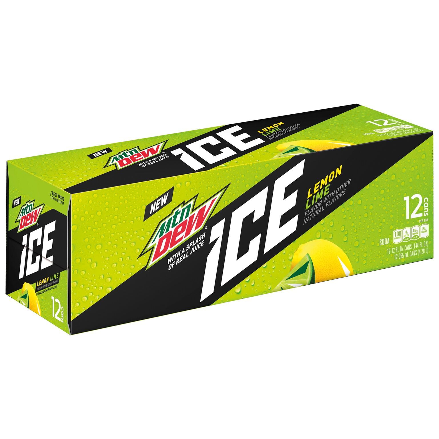 Mountain Dew Ice Lemon Lime Soda 12 Count 12 Fl Oz Cans