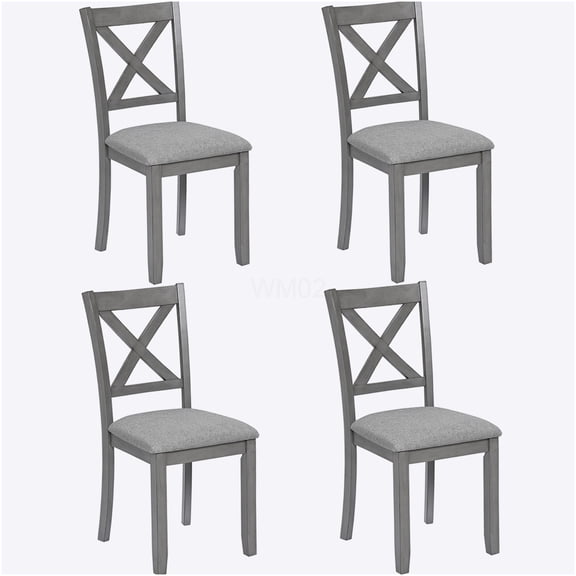 Gray Modern Upholstered Dining Chairs Set of 4, Rubber Wood Kitchen Side Chairs with Padded Seat for Dining Room