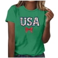 thumbnail image 2 of Inverlee Women's 4th Of July USA Letter Bow Crewneck Short Sleeve Shirts Patriotic Star Print Tees Holiday Casual Festive Loose Fit Tops Green XXL, 2 of 5