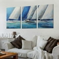 thumbnail image 2 of ONETECH  Blue Abstract Wall Art Canvas Teal Ocean Sailboat Picture Modern Turquoise Coastal Nautical Painting Framed Textured Artwork for Living Room Bedroom Home Wall Decor 12''x16''X3 Panels, 2 of 4