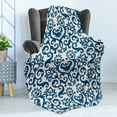 thumbnail image 4 of Abstract Soft Flannel Fleece Throw Blanket, Ornamental Floral Pattern Antique Damask Flowers Curvy Repeating Tile Design, Cozy Plush for Indoor and Outdoor Use, 50" x 70", Blue White, by Ambesonne, 4 of 5