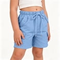 thumbnail image 5 of ZOYOEN Girls Trendy Cargo Shorts- Casual Elastic Waist Drawstring Baggy Stretch Kids Hiking Shorts Blue Size 5, 5 of 8
