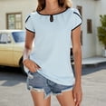 thumbnail image 4 of LOVZFMLL Women's Tops Casual Work Cap Sleeve Keyhole Neck Business Blouses Basic Pleated Tops Spring Summer Clothes Sky Blue L, 4 of 9