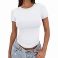 thumbnail image 4 of Women's Summer Slim-Fit Cropped T-Shirt — Solid Color, High-Stretch, Versatile, Crew Neck, Fitted Short-Sleeve Top, 4 of 6
