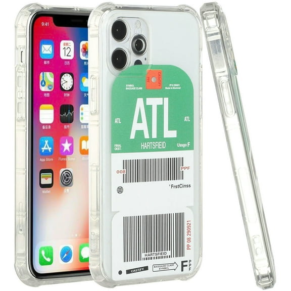 for Apple iPhone 12 Pro Max (6.7") Airplane Travel Boarding Pass Tags Design Clear Transparent TPU Shockproof Protective Cover ,Xpm Phone Case [ATL - Atlanta]