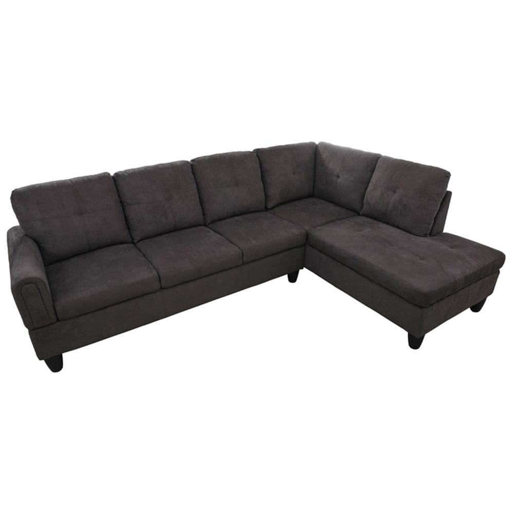 Hommoo Convertible Sectional Sofa Couch, Modern L-Shaped Couch Sofa Sectional， 4-Seat Sofa Sectional for Small Living Room, Apartment and Small Space, Dark Brown(Without Ottoman)