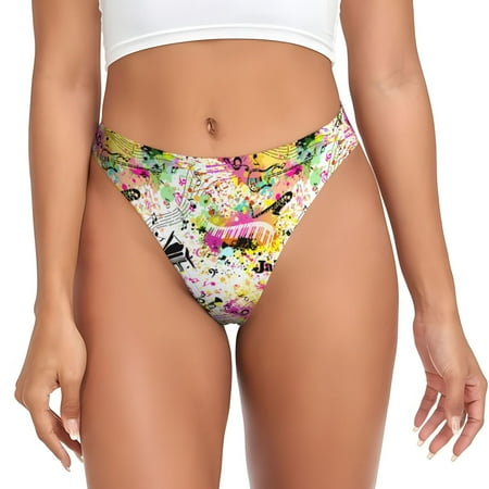Thongs for Women - Retro Musical No Show Seamless Womens Thongs Underwear  Stretch G String Thongs for Women  Ladies Breathable Kawaii Thong Bikini Panties Briefs