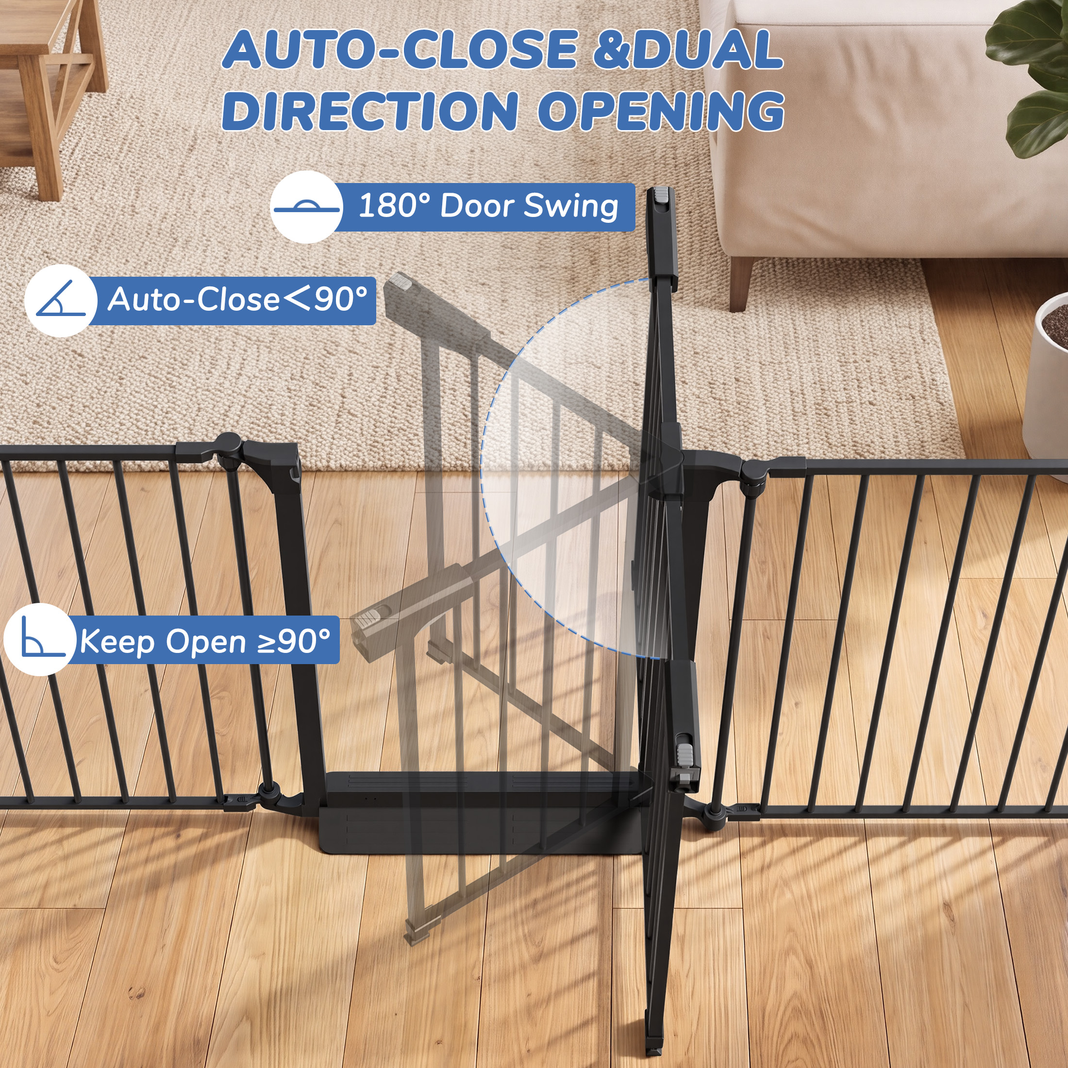 Vomeast Extra Wide Baby Safety Gate, 34.6-84.2 in, Black photo 2