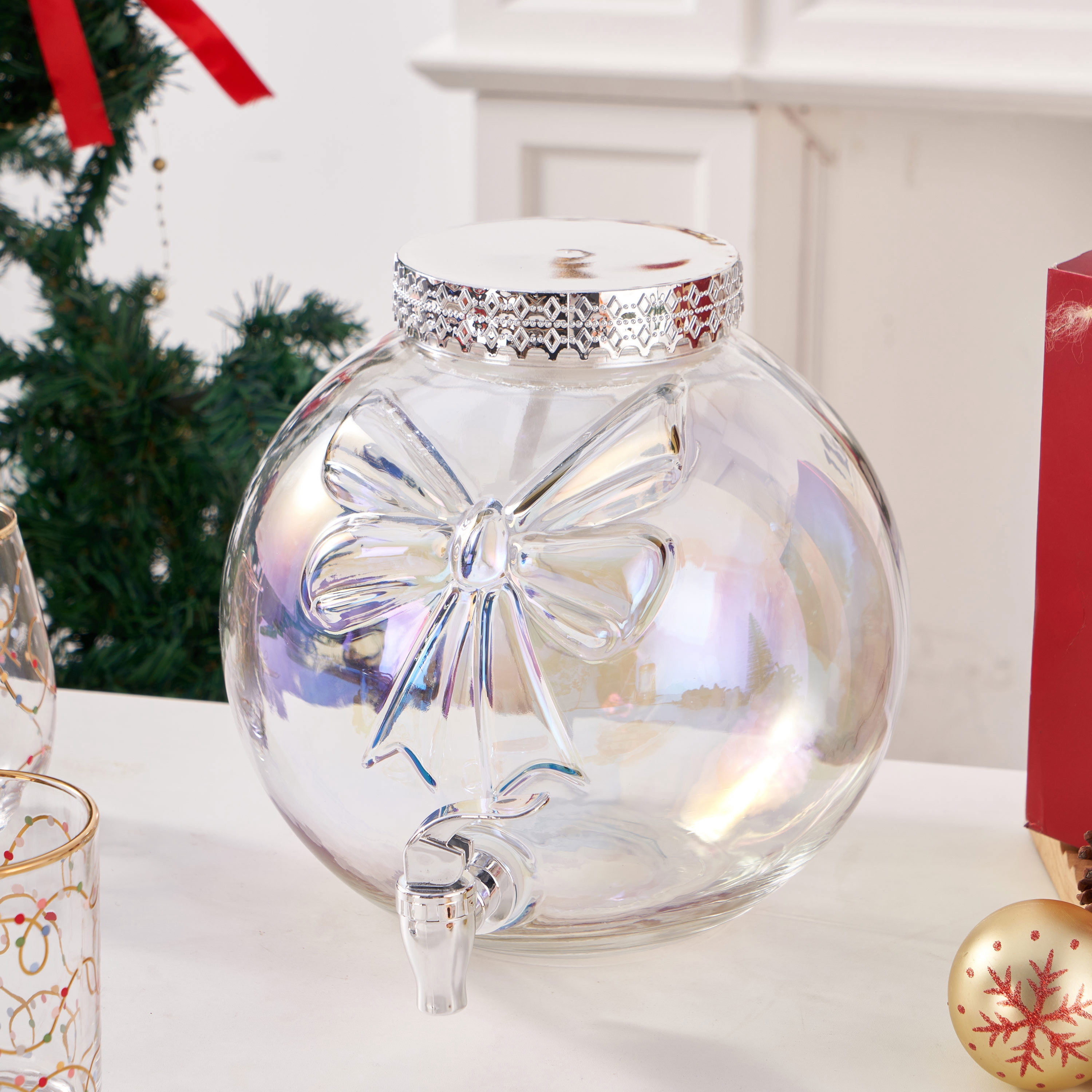 Ornament Dispenser Clear Iridescent Glass 1.5 Gallon Holiday Time