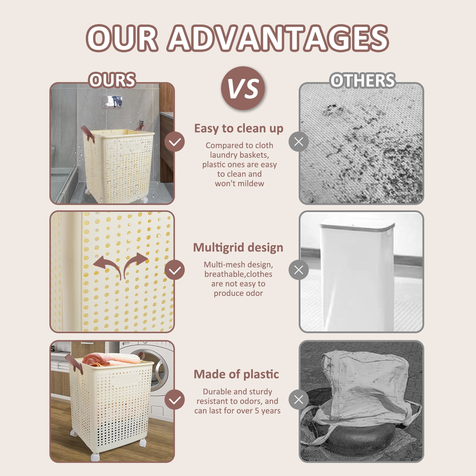 Koomade Large Foldable Wheeled Laundry Hamper with Handles and Ventilated Design