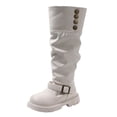 thumbnail image 6 of Girl's Slouchy Tall Riding Boots Vintage Leather Round Toe Pull on Knee High Fall Dress Booties with Button White 3 Big Kids, 6 of 6