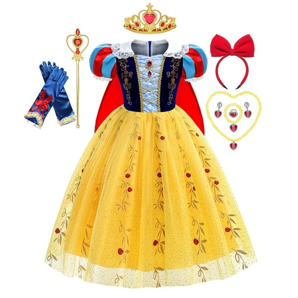 Vestido de Blancanieves de Disney para niñas, disfraz de princesa con capa, vestido de baile de encaje para Halloween, ropa de fiesta de cumpleaños para niños Fivean unisex