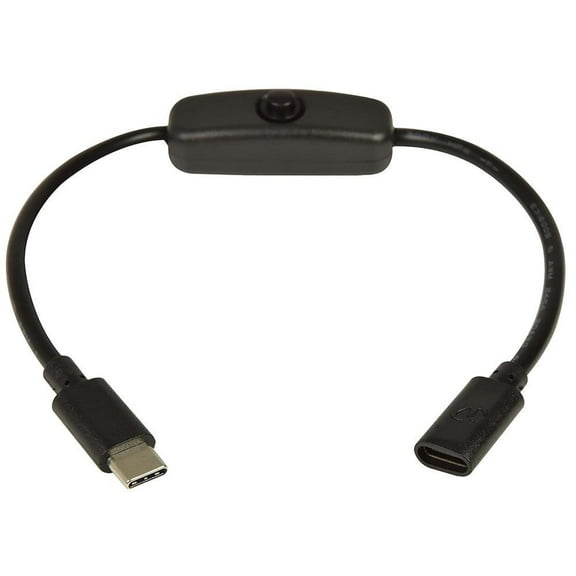 AV LINK - USB-C Male to Female Extension Lead with Power Switch, 0.25m Black