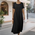 thumbnail image 2 of Casual Cotton Linen Dress for Women - Round Neck Short Sleeve Flowy Plus Size Summer Daily Tunic Maxi Dress with Pockets, 2 of 5