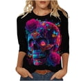 thumbnail image 2 of Xdegoge Womens Sugar Skull Graphic Tees Long Sleeve Crewneck Casual Tops Day Of The Dead Print Loose Fit Shirts Fall Festival Holiday Novelty Blouses, 2 of 5