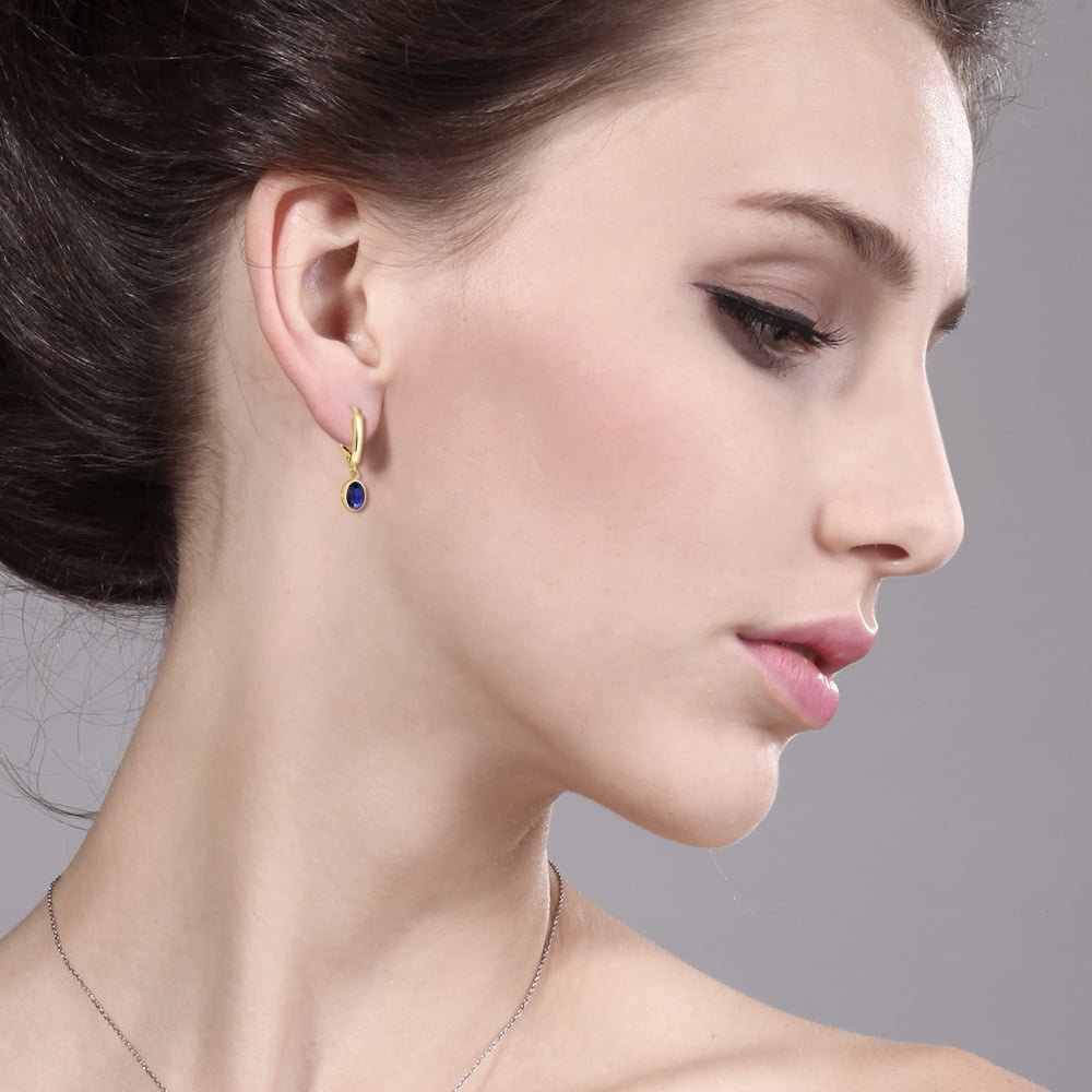 Gem Stone King 14K Yellow Gold Blue Sapphire Earrings for Women | 2.00 Cttw | Gemstone Birthstone | Oval 7X5MM | Fine Jewelry Gifts for Women Mom Wife Her