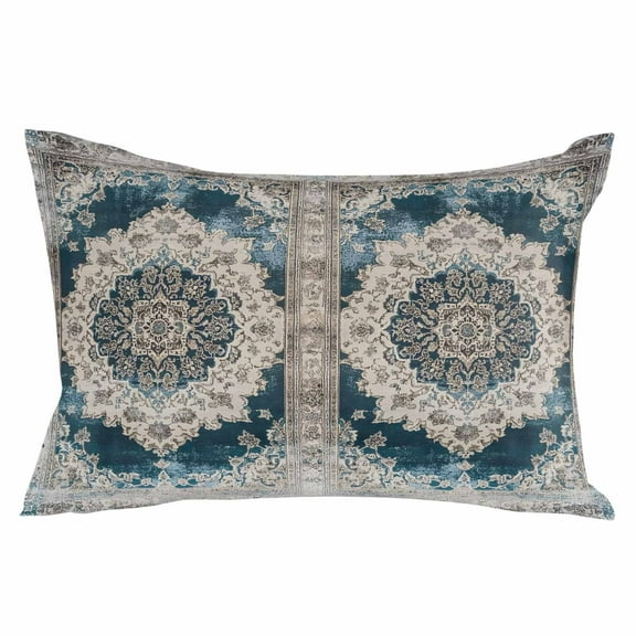Boho Flower Blue Grey Throw Pillow Cover 20 x 30 Inch Decorative Pillow Cover Vintage National Floral Textured Lumbar Pillowcase Seasonal Rectangle Cushion Case for Couch Sofa Bed Living Room