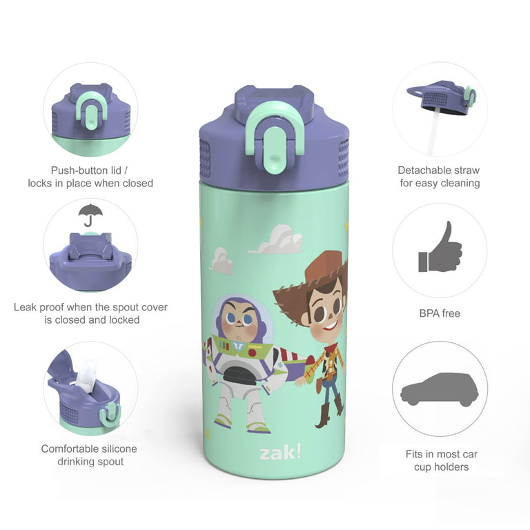 Zak Designs Disney Pixar Toy Story Insulated Kids Water Bottle 14 oz 18/8  Stainless Steel Thermal Vacuum with Flip-Up Straw Spout and Locking Spout