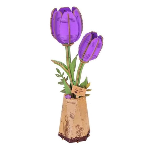 Rowood TW083 3D Wooden Puzzle - Purple Tulip Flowers
