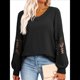 thumbnail image 1 of Blusas de Mujer con Cuello en V, Larga, Encaje, Elegantes, Informales, Modernas, de Gran Tamaño. Negro M, 1 of 7