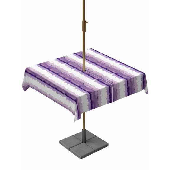 Square Outdoor Tablecloth with Umbrella Hole Purple Striped Table Cloth Waterproof Patio Table Cover Watercolor Farmhouse Stripes Abstract Zipper Tablecloths for Picnic Party Camping 60x60 Inch